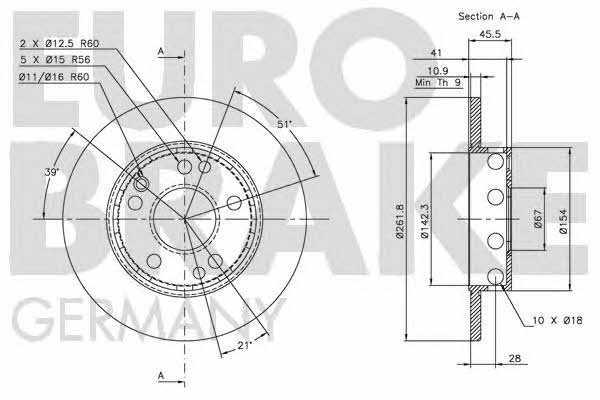 Eurobrake 5815203306 Unventilated front brake disc 5815203306