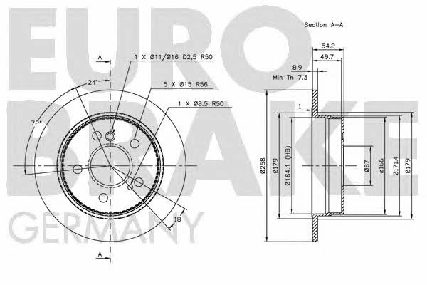 Eurobrake 5815203307 Rear brake disc, non-ventilated 5815203307