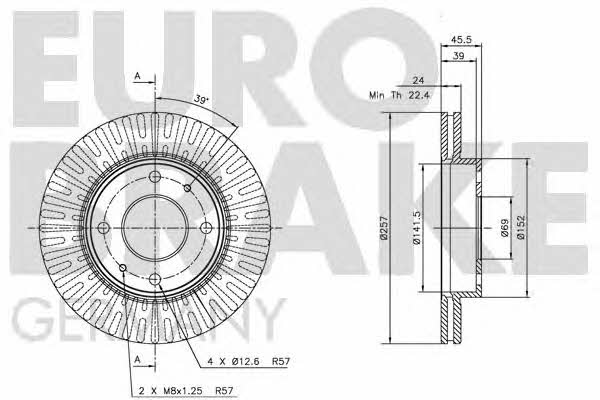 Eurobrake 5815203411 Front brake disc ventilated 5815203411
