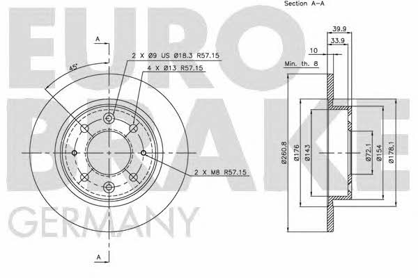 Eurobrake 5815203503 Rear brake disc, non-ventilated 5815203503