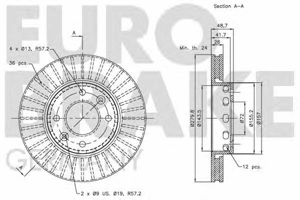 Eurobrake 5815203511 Front brake disc ventilated 5815203511