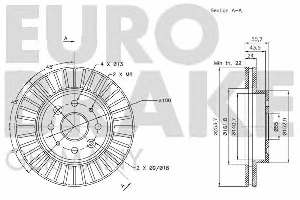 Eurobrake 5815203516 Front brake disc ventilated 5815203516