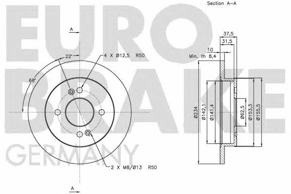 Eurobrake 5815203518 Rear brake disc, non-ventilated 5815203518