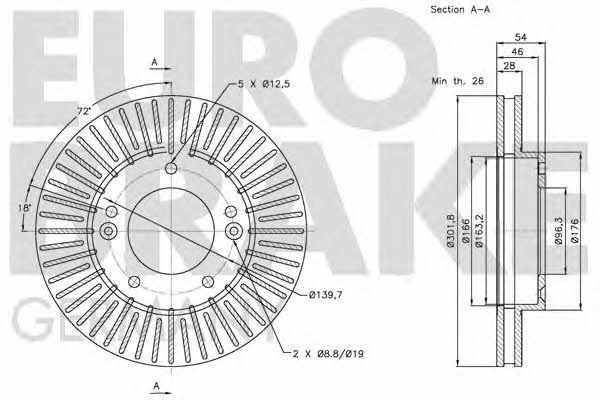 Eurobrake 5815203519 Front brake disc ventilated 5815203519