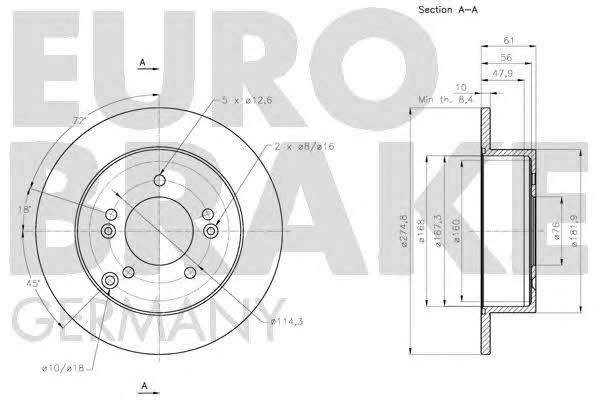 Eurobrake 5815203532 Rear brake disc, non-ventilated 5815203532