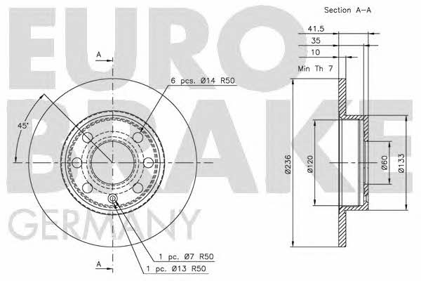 Eurobrake 5815203605 Unventilated front brake disc 5815203605