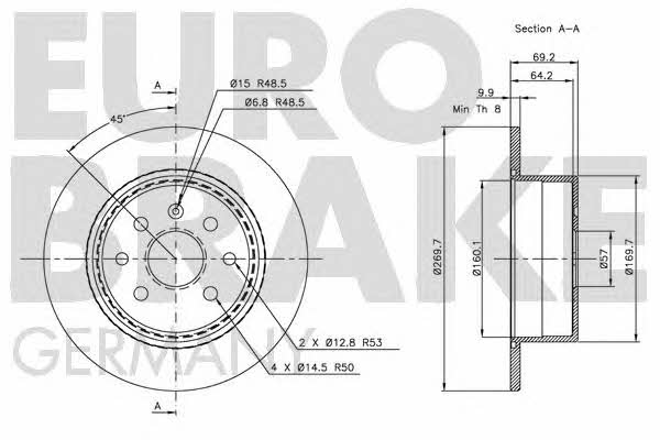 Eurobrake 5815203623 Rear brake disc, non-ventilated 5815203623