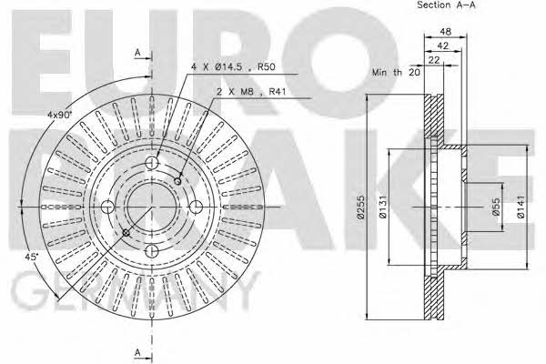Eurobrake 5815204543 Front brake disc ventilated 5815204543
