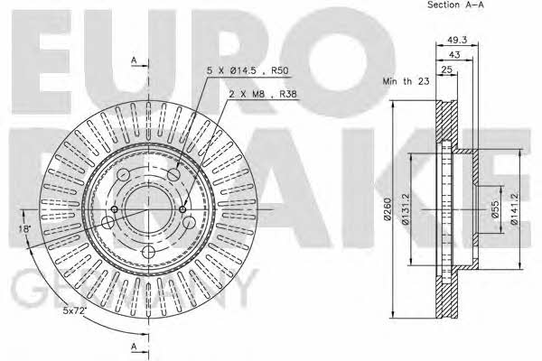 Eurobrake 5815204564 Front brake disc ventilated 5815204564