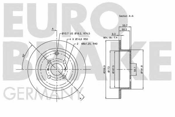 Eurobrake 5815204581 Rear brake disc, non-ventilated 5815204581