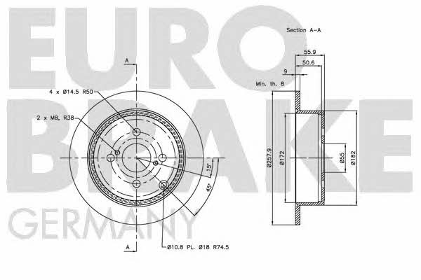 Eurobrake 5815204584 Rear brake disc, non-ventilated 5815204584