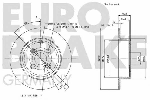Eurobrake 5815204585 Rear brake disc, non-ventilated 5815204585