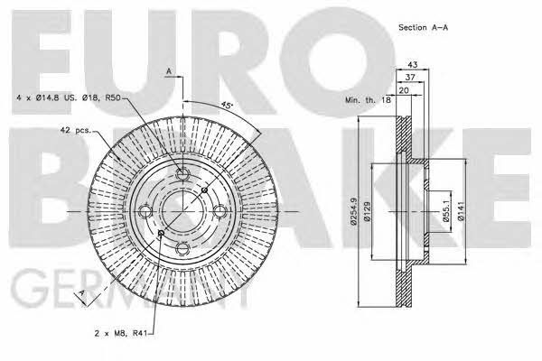 Eurobrake 5815204588 Front brake disc ventilated 5815204588