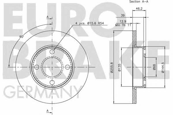 Eurobrake 5815204718 Unventilated front brake disc 5815204718