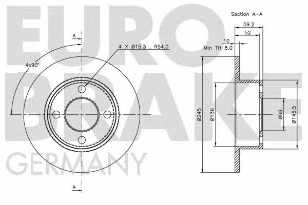 Eurobrake 5815204723 Rear brake disc, non-ventilated 5815204723