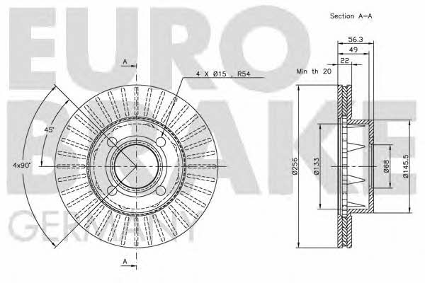 Eurobrake 5815204738 Front brake disc ventilated 5815204738