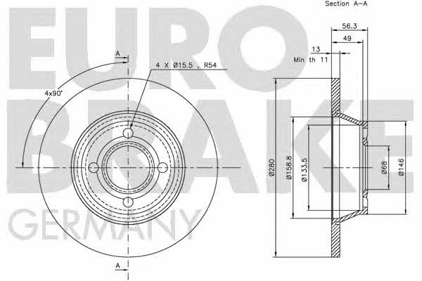 Eurobrake 5815204741 Unventilated front brake disc 5815204741