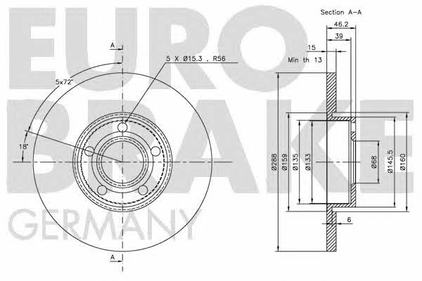 Eurobrake 5815204742 Unventilated front brake disc 5815204742