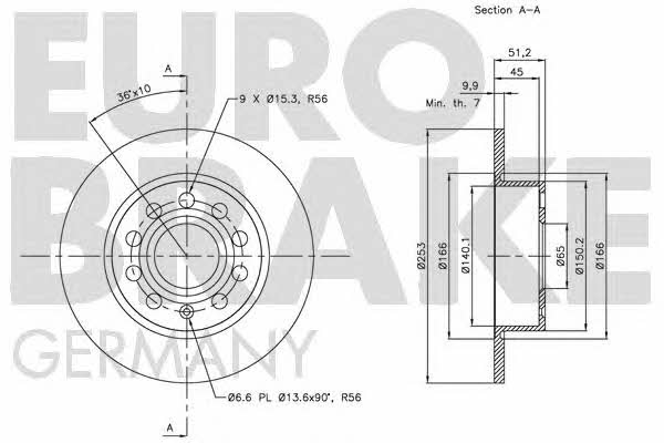 Eurobrake 5815204789 Rear brake disc, non-ventilated 5815204789