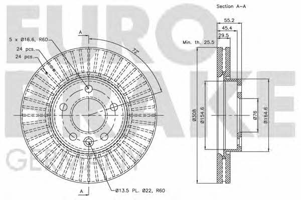 Eurobrake 5815204795 Front brake disc ventilated 5815204795