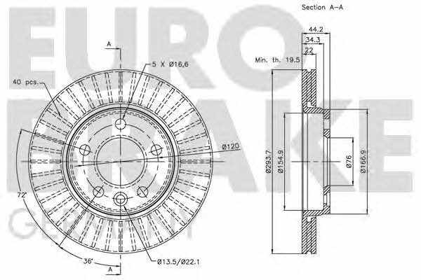 Eurobrake 5815204797 Rear ventilated brake disc 5815204797