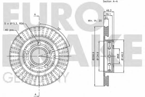 Eurobrake 5815204798 Rear ventilated brake disc 5815204798
