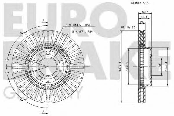 Eurobrake 5815204832 Front brake disc ventilated 5815204832