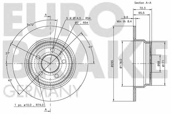 Eurobrake 5815204833 Rear brake disc, non-ventilated 5815204833