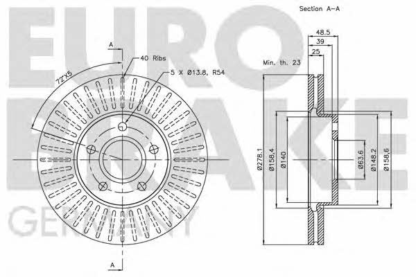 Eurobrake 5815204848 Front brake disc ventilated 5815204848