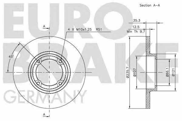 Eurobrake 5815205001 Unventilated front brake disc 5815205001