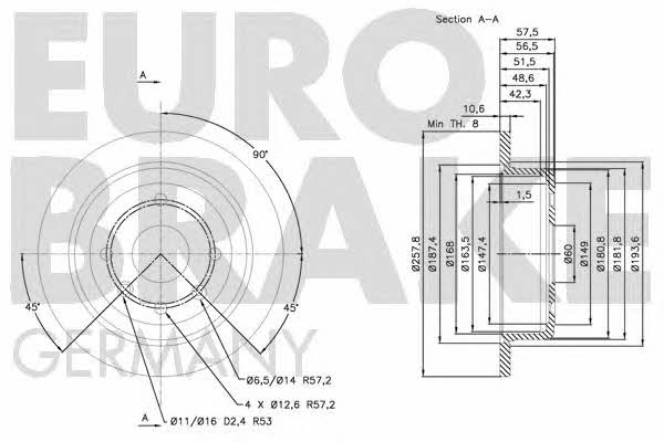Eurobrake 5815205011 Rear brake disc, non-ventilated 5815205011