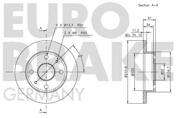 Eurobrake 5815205109 Unventilated front brake disc 5815205109