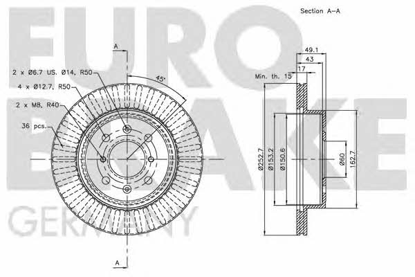 Eurobrake 5815205213 Front brake disc ventilated 5815205213