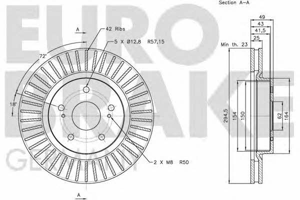Eurobrake 5815205216 Front brake disc ventilated 5815205216