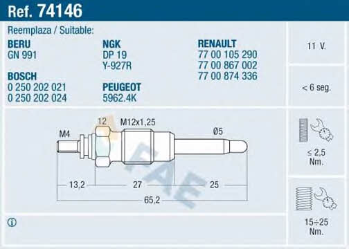 FAE 74146 Glow plug 74146