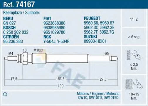 FAE 74167 Glow plug 74167