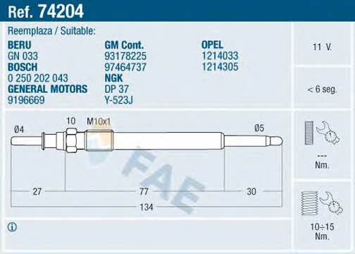 FAE 74204 Glow plug 74204