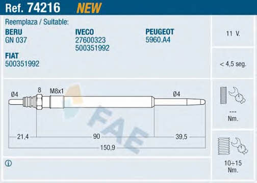 FAE 74216 Glow plug 74216
