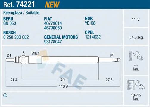 FAE 74221 Glow plug 74221