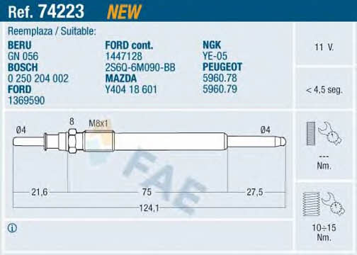 FAE 74223 Glow plug 74223