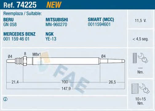 FAE 74225 Glow plug 74225