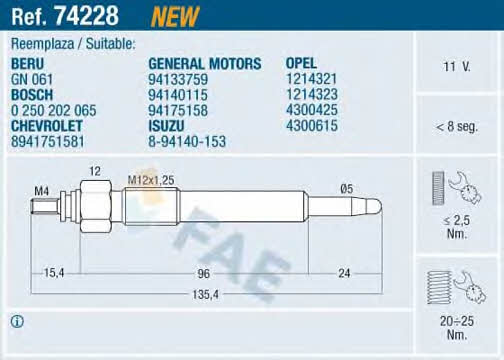 FAE 74228 Glow plug 74228