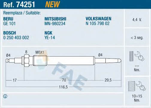 FAE 74251 Glow plug 74251