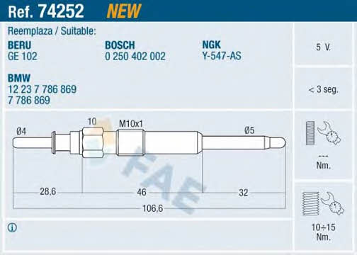 FAE 74252 Glow plug 74252
