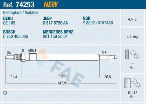 FAE 74253 Glow plug 74253