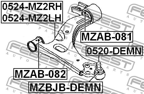 Front left lower control arm Febest 0524-MZ2LH