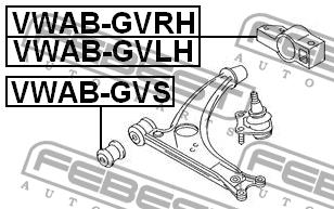 Silent block, front lower arm, rear left Febest VWAB-GVLH
