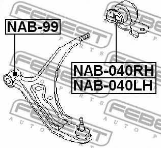 Silent block, front lower arm, rear left Febest NAB-040LH