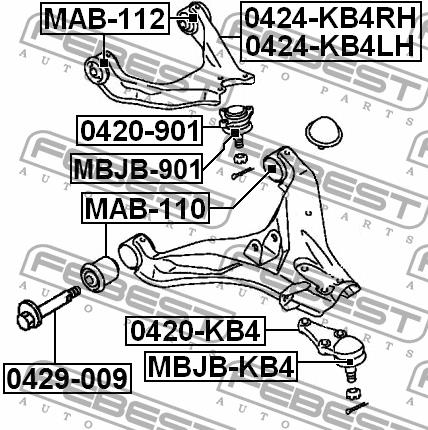 Front lower control arm front bushing Febest MAB-110