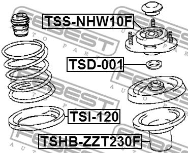Strut bearing with bearing kit Febest TSS-NHW10F